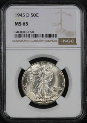 Obverse of this 1945-D Walking Liberty Half Dollar NGC MS-65
