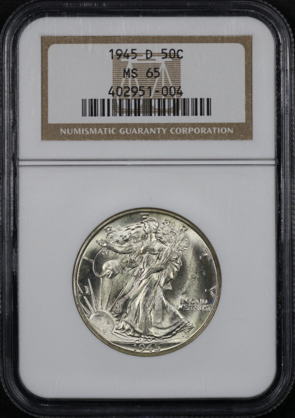 Obverse of this 1945-D Walking Liberty Half Dollar NGC MS-65