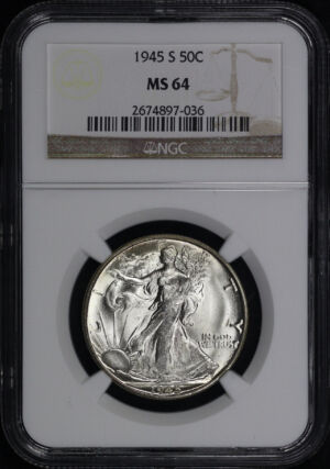 Obverse of this 1945-S Walking Liberty Half Dollar NGC MS-64