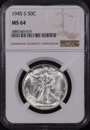 Obverse of this 1945-S Walking Liberty Half Dollar NGC MS-64