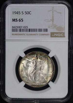 Obverse of this 1945-S Walking Liberty Half Dollar NGC MS-65