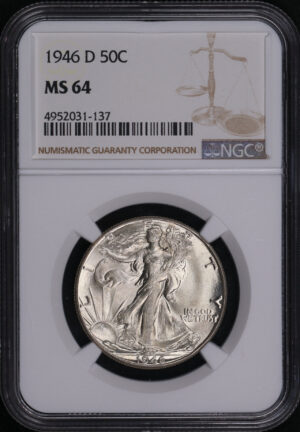 Obverse of this 1946-D Walking Liberty Half Dollar NGC MS-64