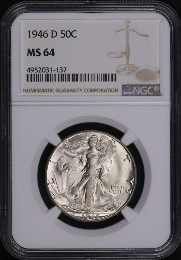Obverse of this 1946-D Walking Liberty Half Dollar NGC MS-64