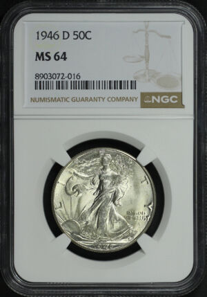 Obverse of this 1946-D Walking Liberty Half Dollar NGC MS-64