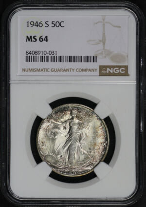 Obverse of this 1946-S Walking Liberty Half Dollar NGC MS-64