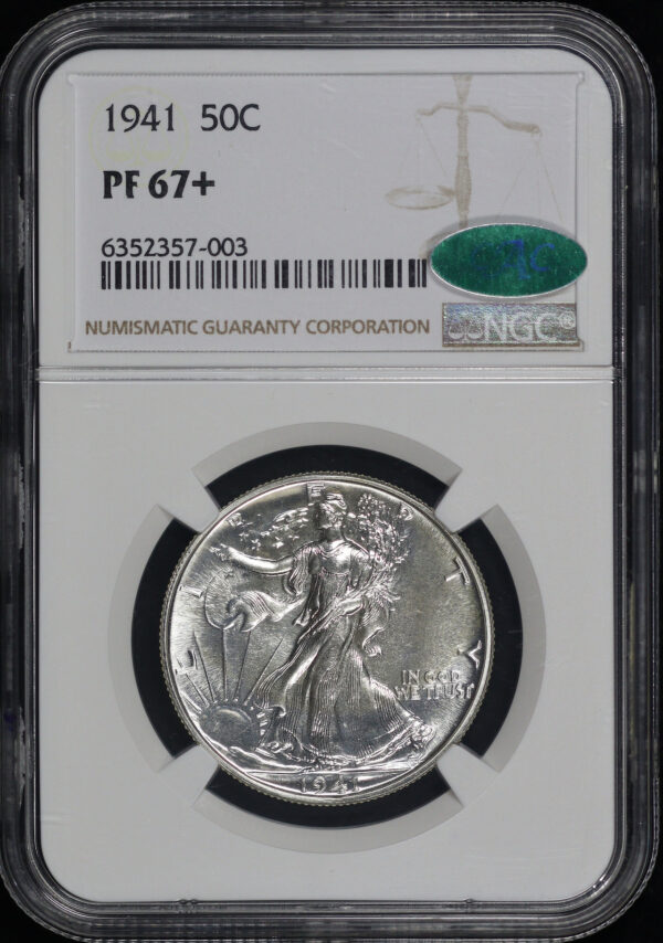 Obverse of this 1941 Walking Liberty Half Dollar NGC PF-67+ CAC