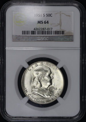 Obverse of this 1951-S Franklin Half Dollar NGC MS-64