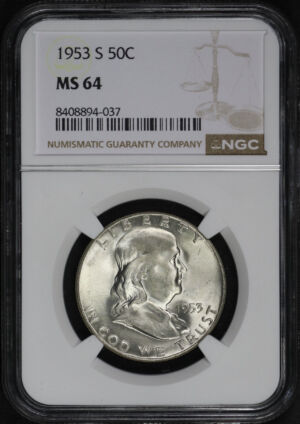Obverse of this 1953-S Franklin Half Dollar NGC MS-64