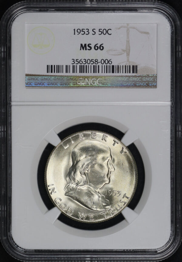 Obverse of this 1953-S Franklin Half Dollar NGC MS-66