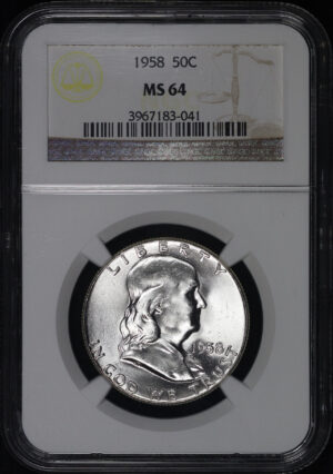 Obverse of this 1958 Franklin Half Dollar NGC MS-64