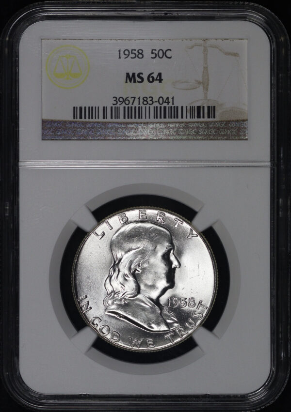 Obverse of this 1958 Franklin Half Dollar NGC MS-64