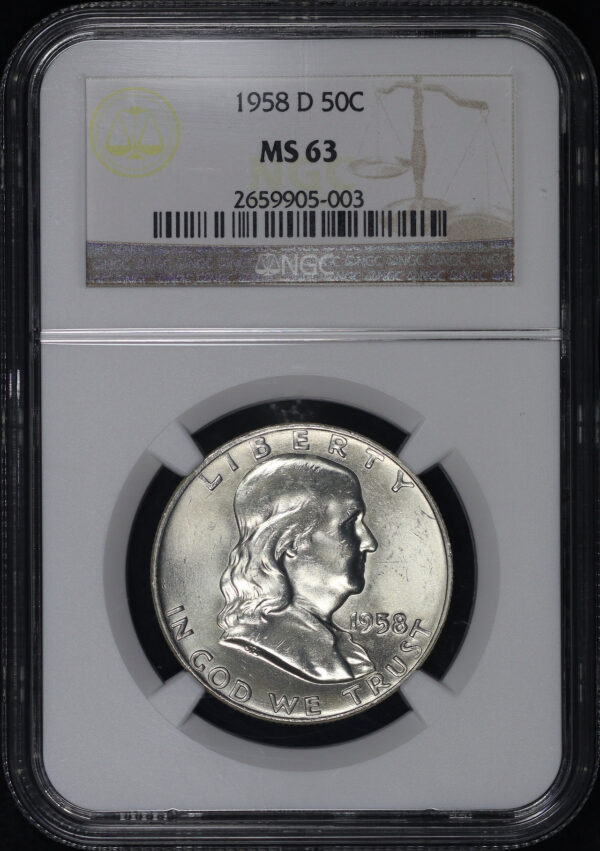 Obverse of this 1958-D Franklin Half Dollar NGC MS-63