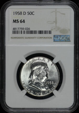 Obverse of this 1958-D Franklin Half Dollar NGC MS-64