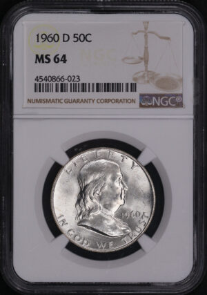 Obverse of this 1960-D Franklin Half Dollar NGC MS-64