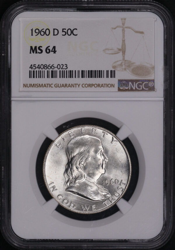 Obverse of this 1960-D Franklin Half Dollar NGC MS-64