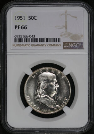 Obverse of this 1951 Franklin Half Dollar NGC PF-66