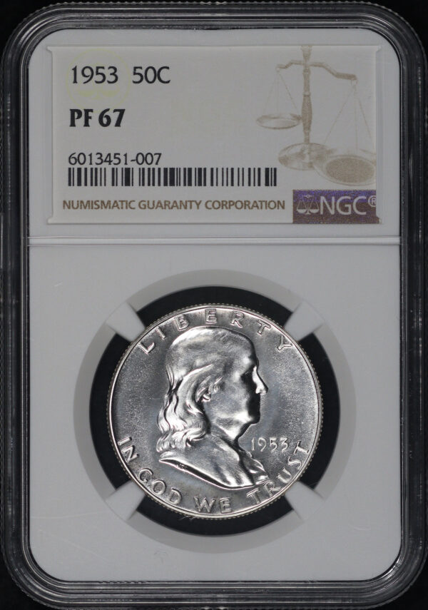 Obverse of this 1953 Franklin Half Dollar NGC PF-67