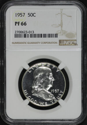 Obverse of this 1957 Franklin Half Dollar NGC PF-66