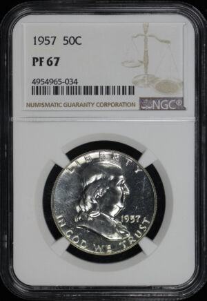 Obverse of this 1957 Franklin Half Dollar NGC PF-67