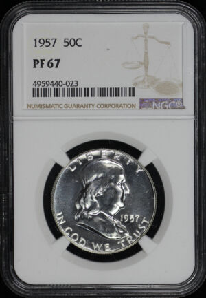 Obverse of this 1957 Franklin Half Dollar NGC PF-67