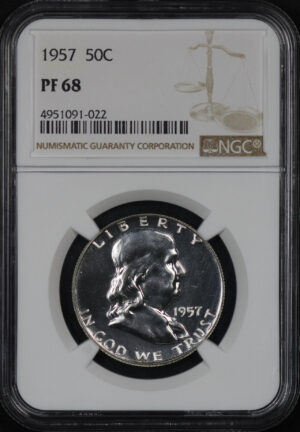 Obverse of this 1957 Franklin Half Dollar NGC PF-68