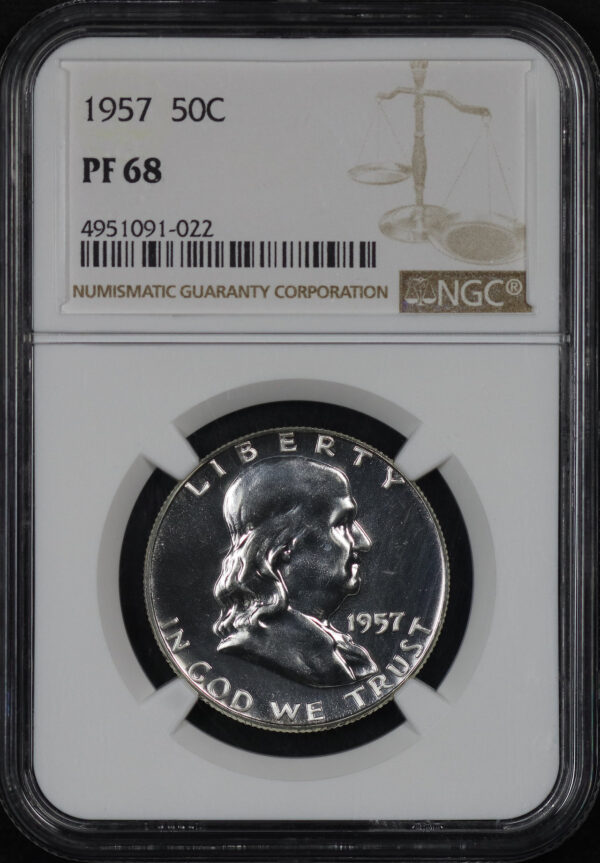 Obverse of this 1957 Franklin Half Dollar NGC PF-68