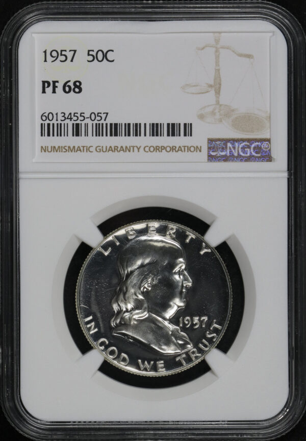 Obverse of this 1957 Franklin Half Dollar NGC PF-68