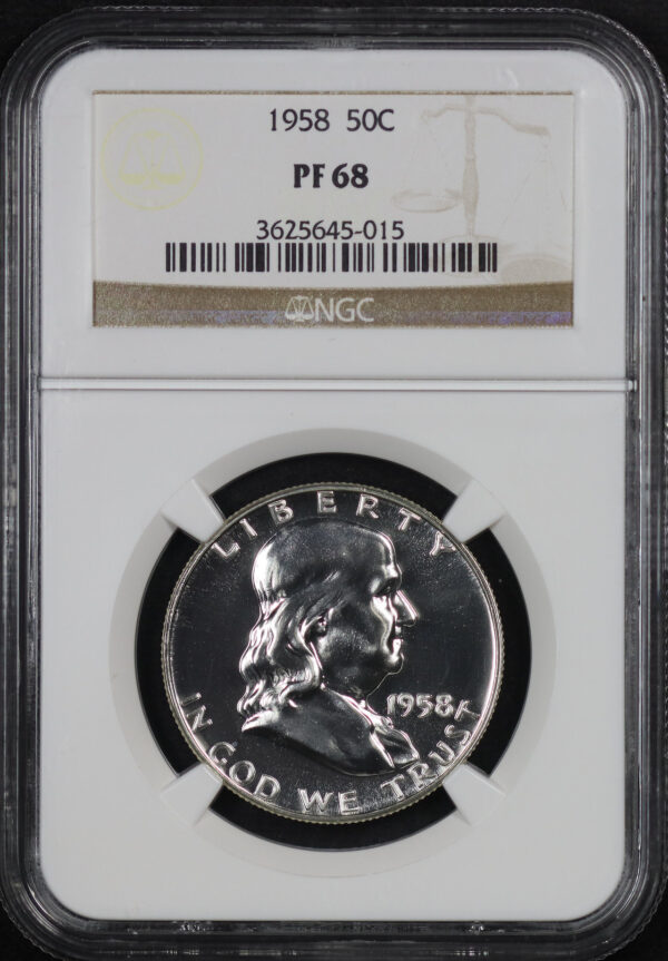 Obverse of this 1958 Franklin Half Dollar NGC PF-68