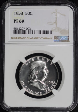 Obverse of this 1958 Franklin Half Dollar NGC PF-69