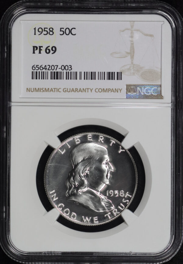 Obverse of this 1958 Franklin Half Dollar NGC PF-69