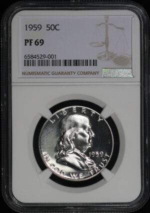 Obverse of this 1959 Franklin Half Dollar NGC PF-69