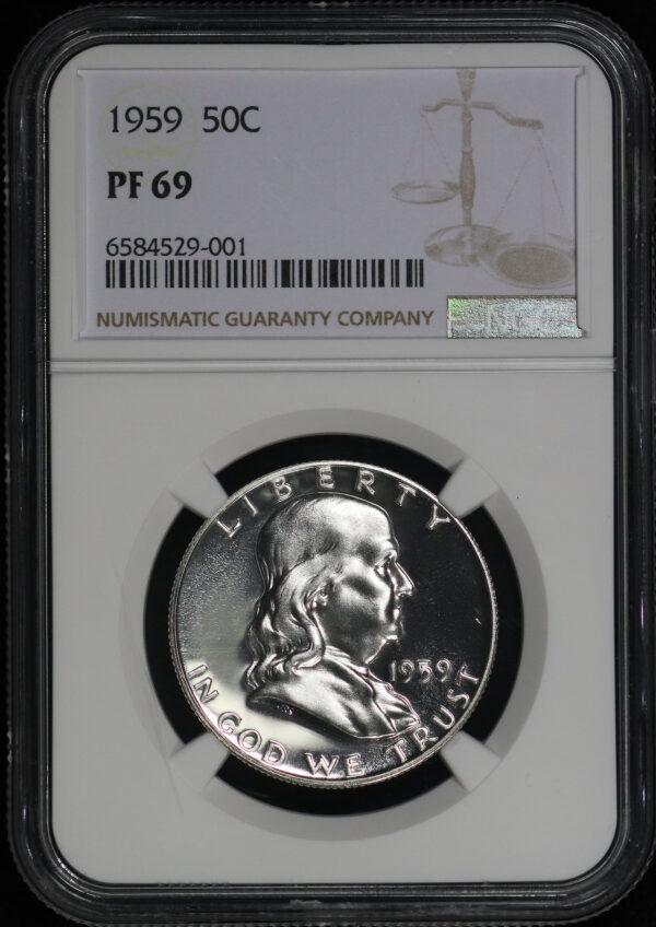 Obverse of this 1959 Franklin Half Dollar NGC PF-69