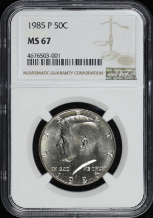 Obverse of this 1985-P Kennedy Half Dollar NGC MS-67