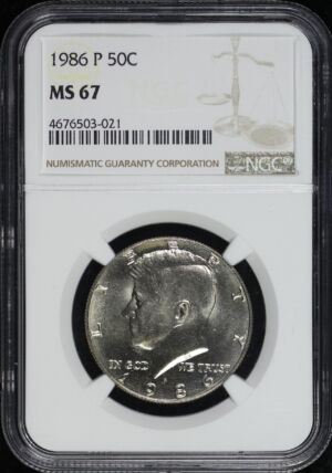 Obverse of this 1986-P Kennedy Half Dollar NGC MS-67