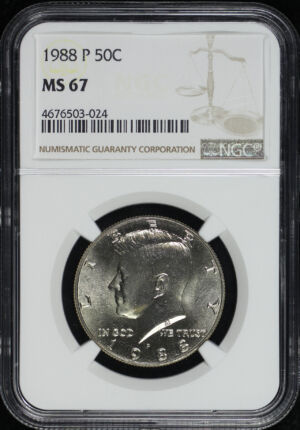 Obverse of this 1988-P Kennedy Half Dollar NGC MS-67