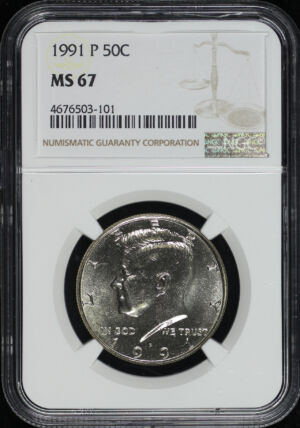 Obverse of this 1991-P Kennedy Half Dollar NGC MS-67