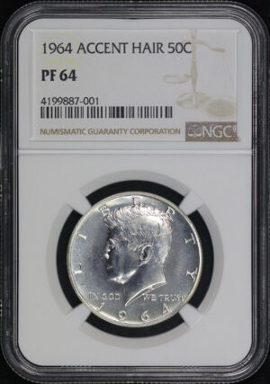Obverse of this 1964 Accent Hair Kennedy Half Dollar NGC PF-64
