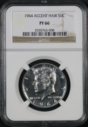 Obverse of this 1964 Kennedy Half Dollar Accent Hair NGC PF-66