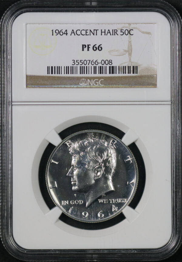 Obverse of this 1964 Kennedy Half Dollar Accent Hair NGC PF-66