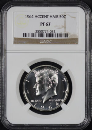 Obverse of this 1964 Kennedy Half Dollar Accent Hair NGC PF-67