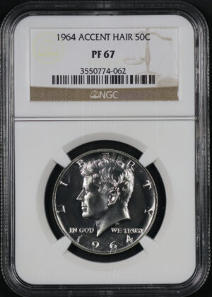 Obverse of this 1964 Kennedy Half Dollar Accent Hair NGC PF-67