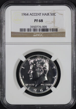 Obverse of this 1964 Kennedy Half Dollar Accent Hair NGC PF-68