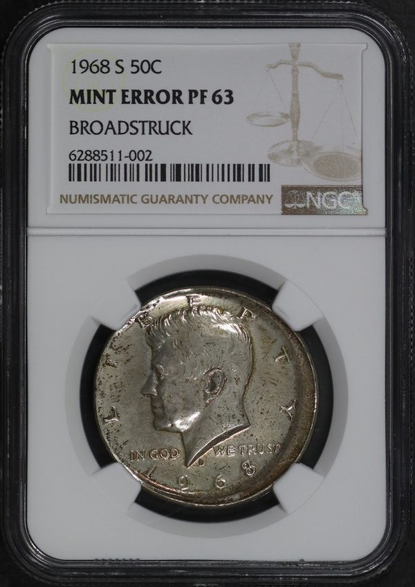 Obverse of this 1968-S Kennedy Half Dollar NGC PF-63 MINT ERROR Broadstruck