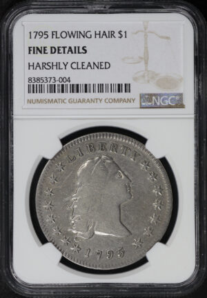 Obverse of this 1795 Flowing Flowing Hair Dollar Hair NGC F Details Harshly Cleaned 