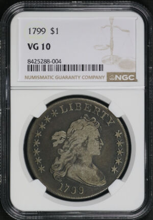 Obverse of this 1799 8×5 Stars Draped Bust Dollar NGC VG-10