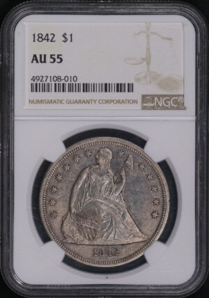 Obverse of this 1842 Liberty Seated Dollar NGC AU-55