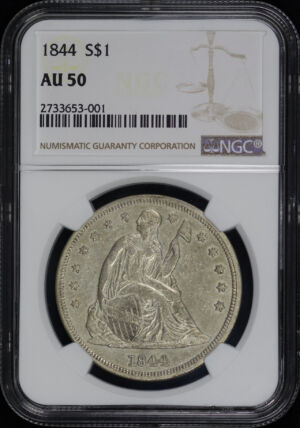Obverse of this 1844 Liberty Seated Dollar NGC AU-50