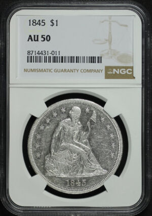 Obverse of this 1845 Liberty Seated Dollar NGC AU-50