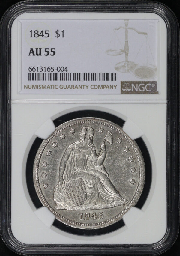Obverse of this 1845 Liberty Seated Dollar NGC AU-55