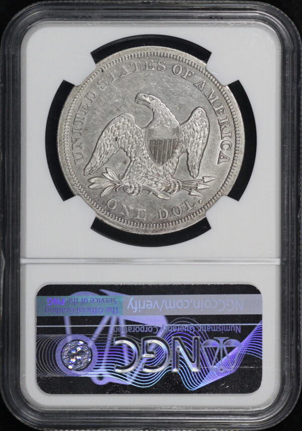 Reverse of this 1845 Liberty Seated Dollar NGC AU-55